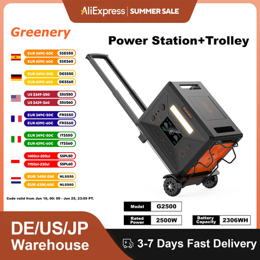 Greenery G2500 2400W Power Station Solar Generator with Trolley