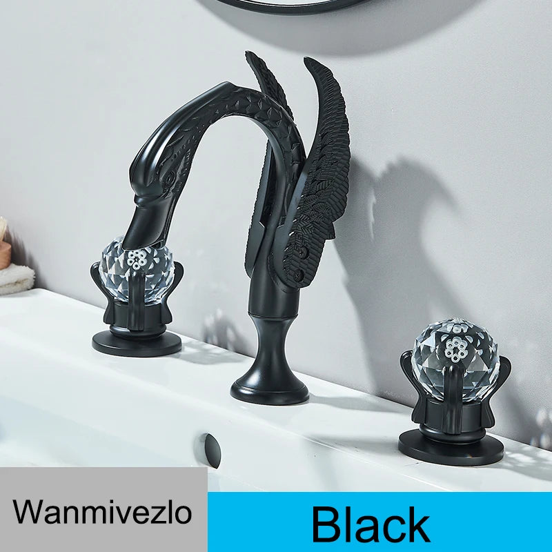 Wanmivezlo Gold Swan Basin Faucet with Dual Crystal Handles