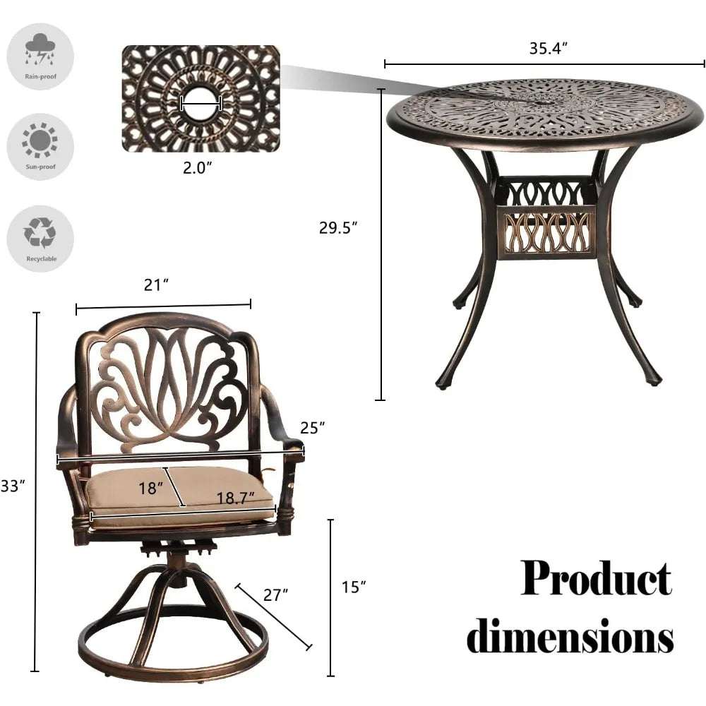 3 Piece Outdoor Bistro Set with Swivel Chairs and Table