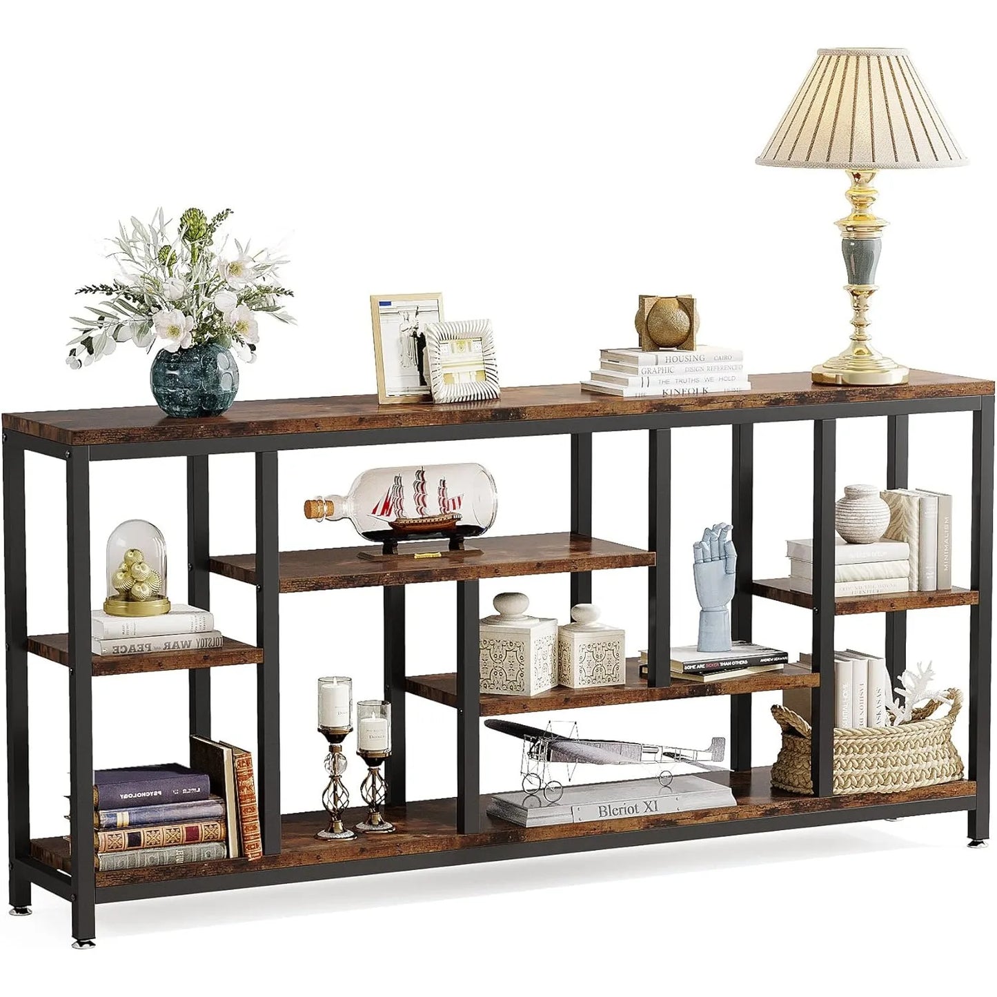 Industrial 3-Tier Console Sofa Table for Living Room 70.9 Inch