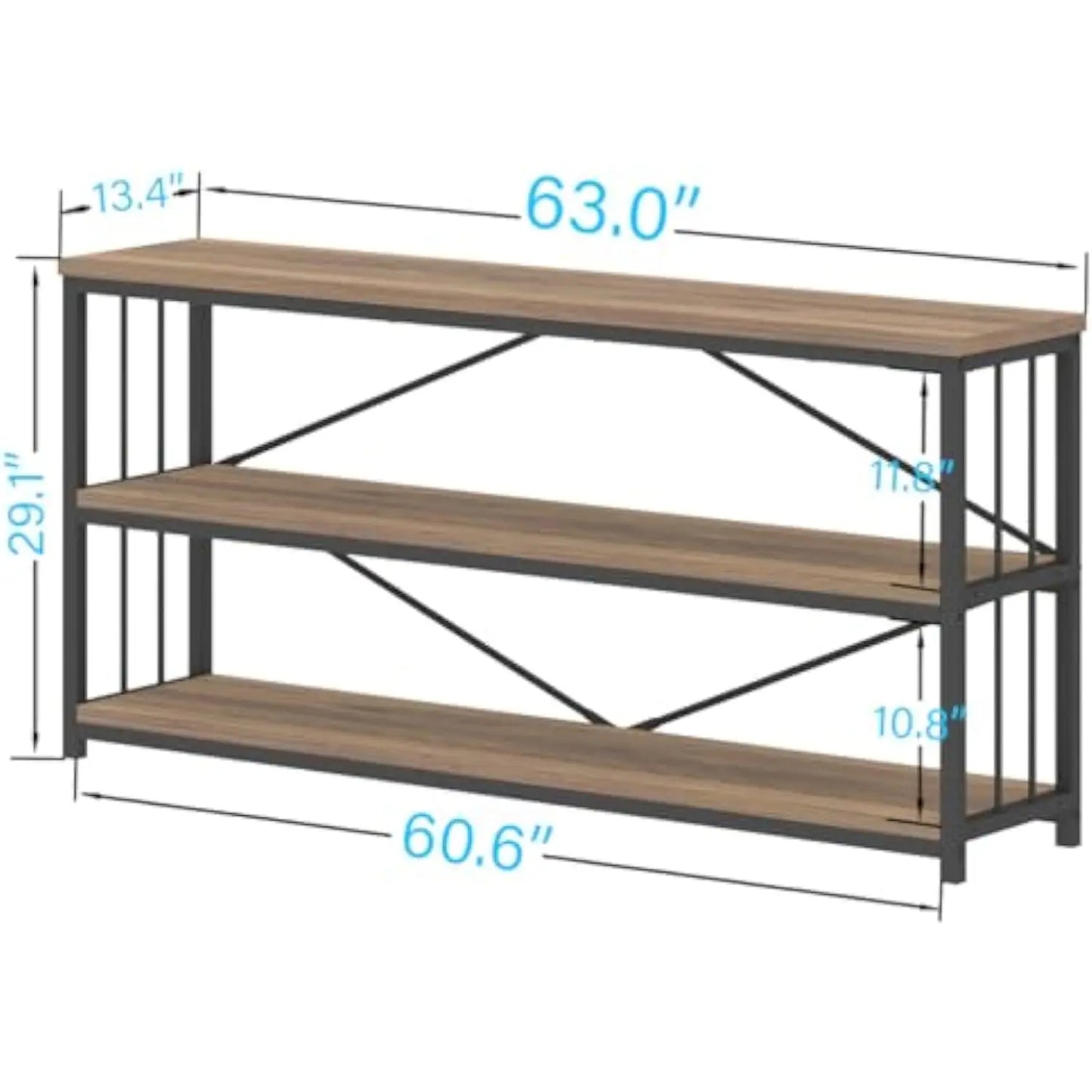 Industrial 3 Tier Rustic Wood and Metal Bookshelf for Home