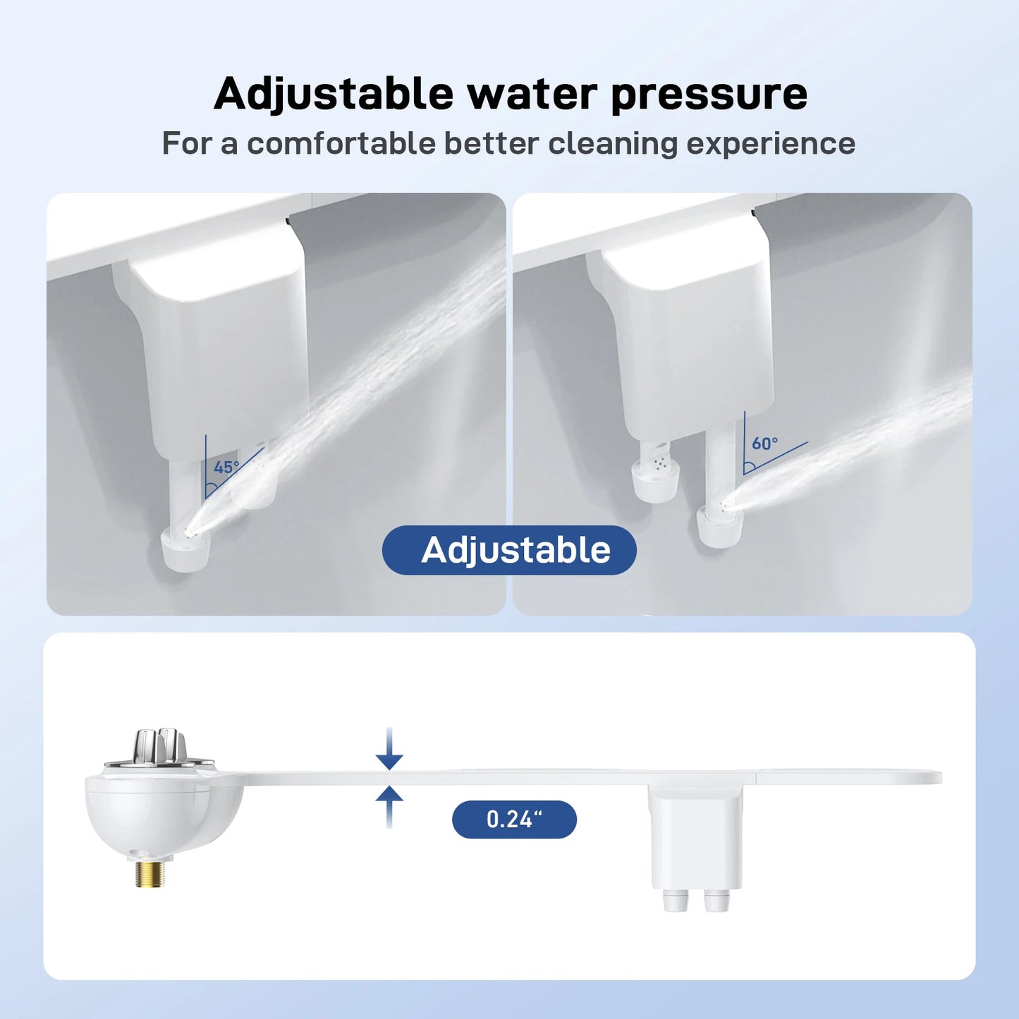 Non-Electric Bidet Attachment with Adjustable Water Pressure