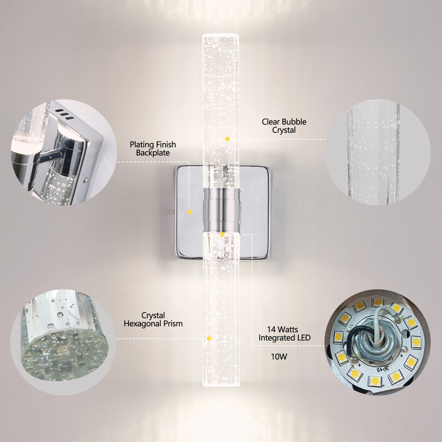 Crystal Wall Lamp 2-Light Modern Chrome Finish with Bubble Design