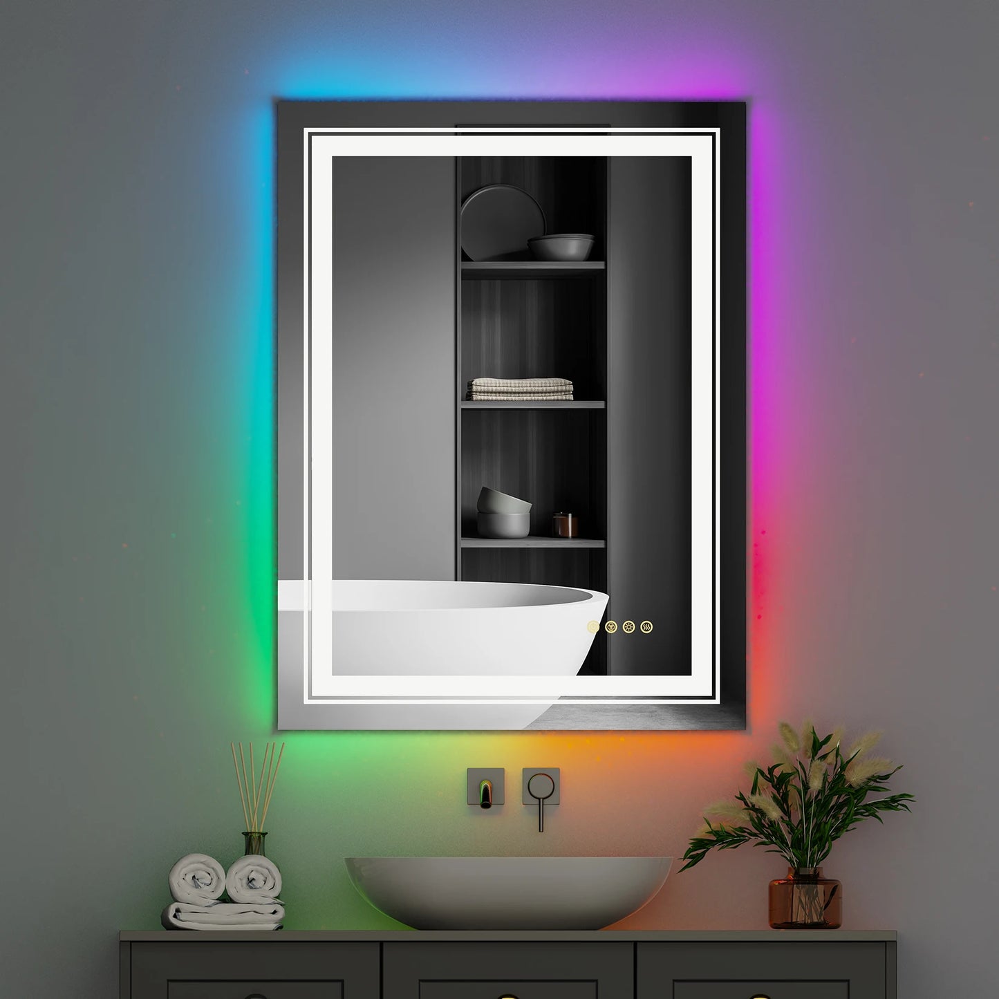 Large RGB Color Changing Backlit Bathroom Vanity Mirror