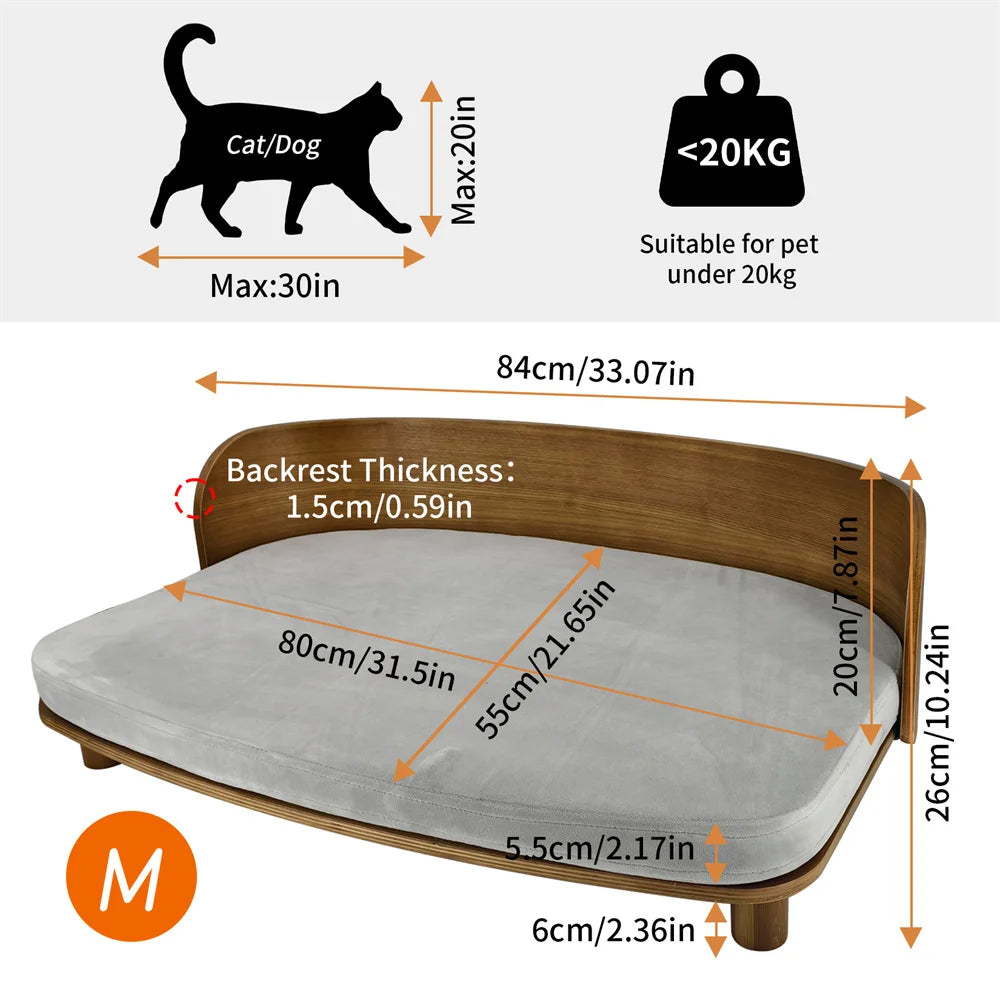 Elevated Dog Bed with Solid Wood Legs and Washable Cover