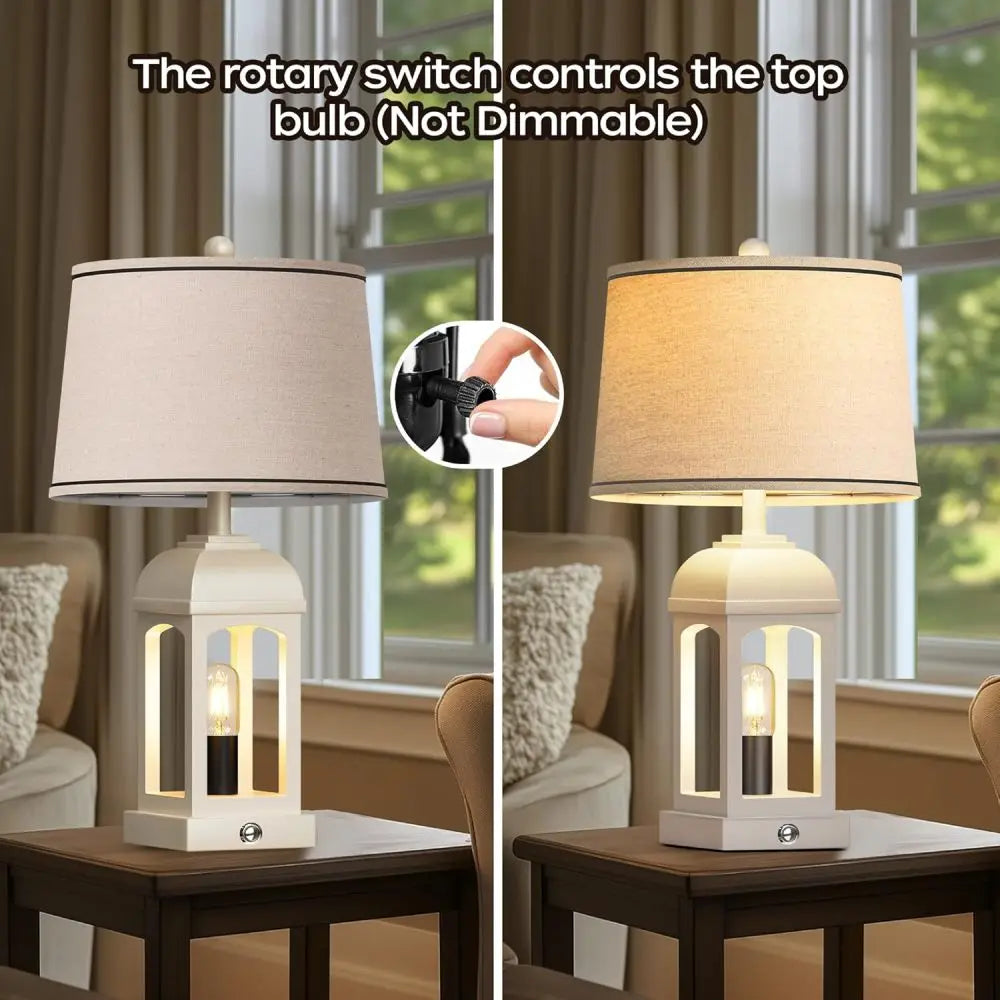 Rustic Touch Table Lamp Set of 2 with USB and Nightlight