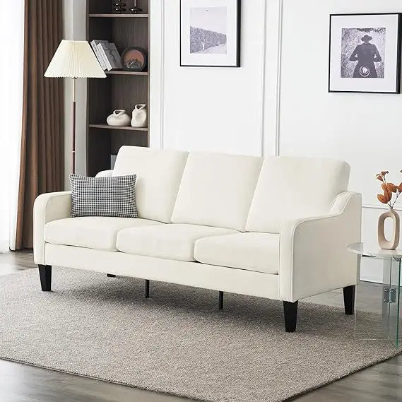 Comfy 71 Inch Mid Century Modern 3 Seater Sofa in Creamy White