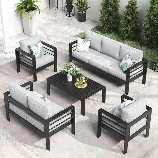Modern 5 Piece Outdoor Aluminum Sectional Sofa Set with Table