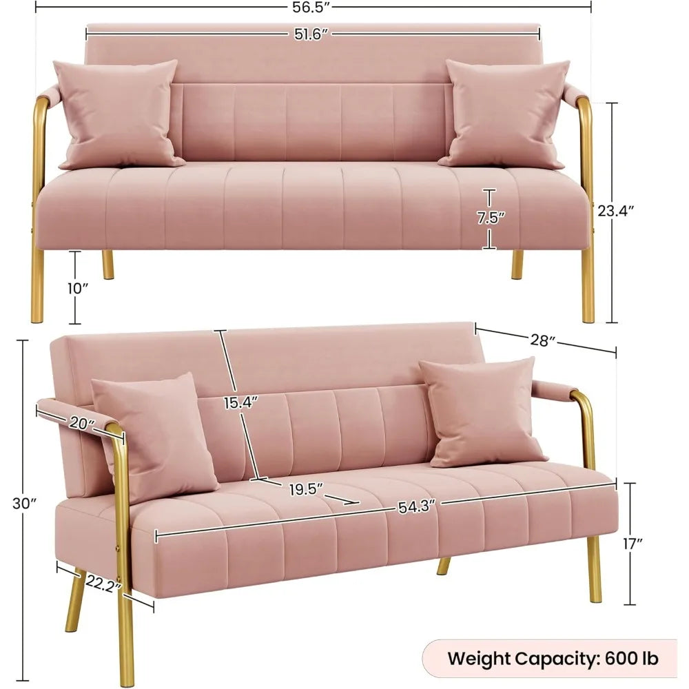 Luxurious Velvet Sofa with Gold-Tone Arms for Living Room