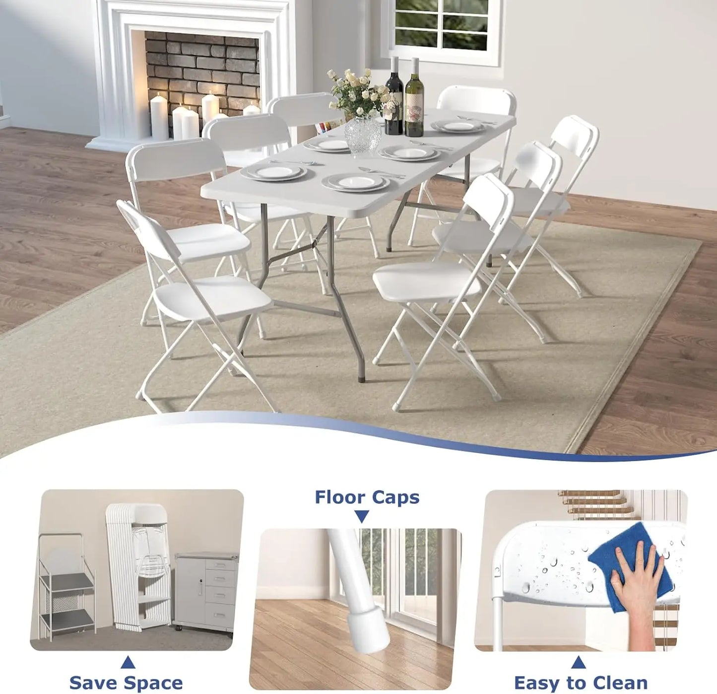 20 Pack White Folding Chairs for Events Indoor Outdoor Use