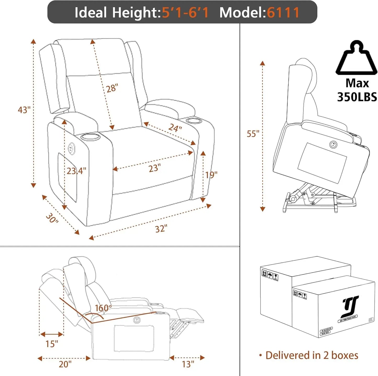 Electric Power Lift Recliner Chair with Massage and Heat