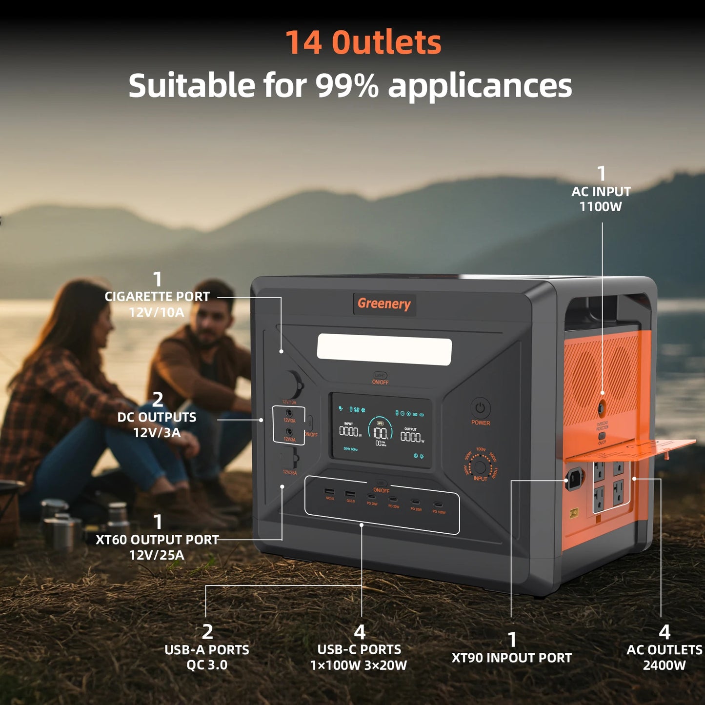 Greenery G2500 2400W Power Station Solar Generator with Trolley