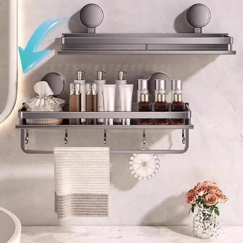 Rustproof Wall Mount Shower Caddy with Suction Cups and Hooks