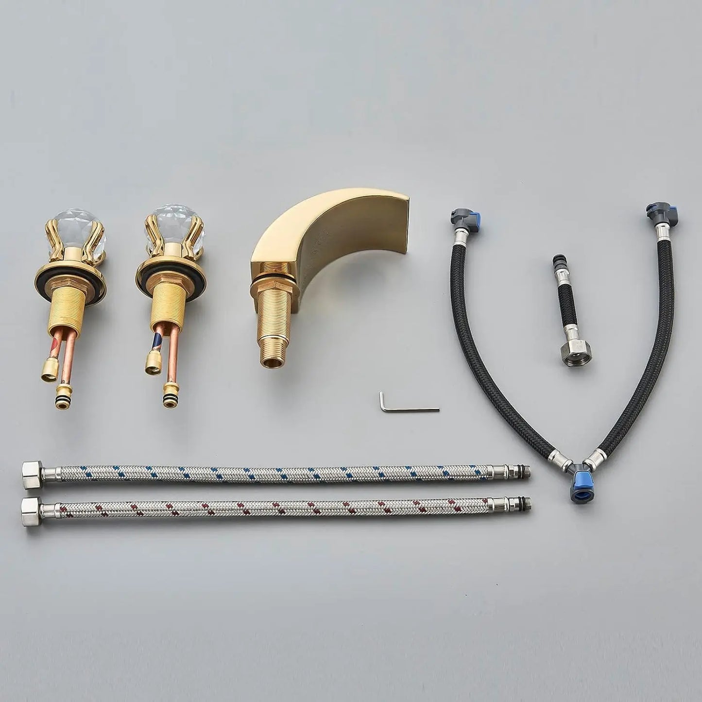 LED Widespread Bathroom Faucet Waterfall Gold Polished Design