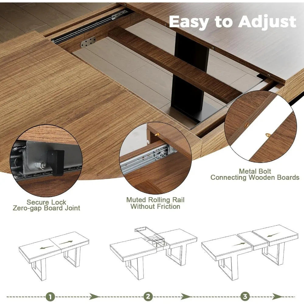 Farmhouse Rustic Extendable Dining Table for 8 to 10 People