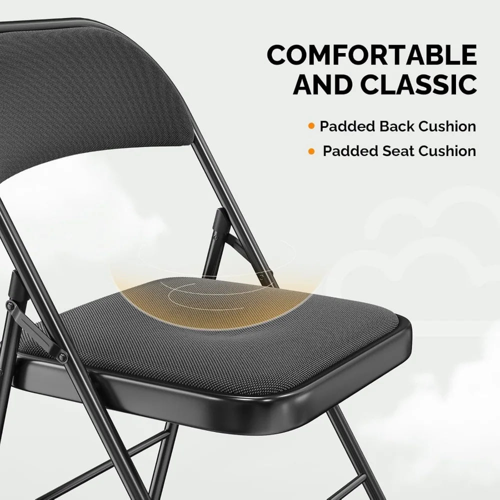 Folding Chairs Set of 10 with Padded Seats and Metal Frame