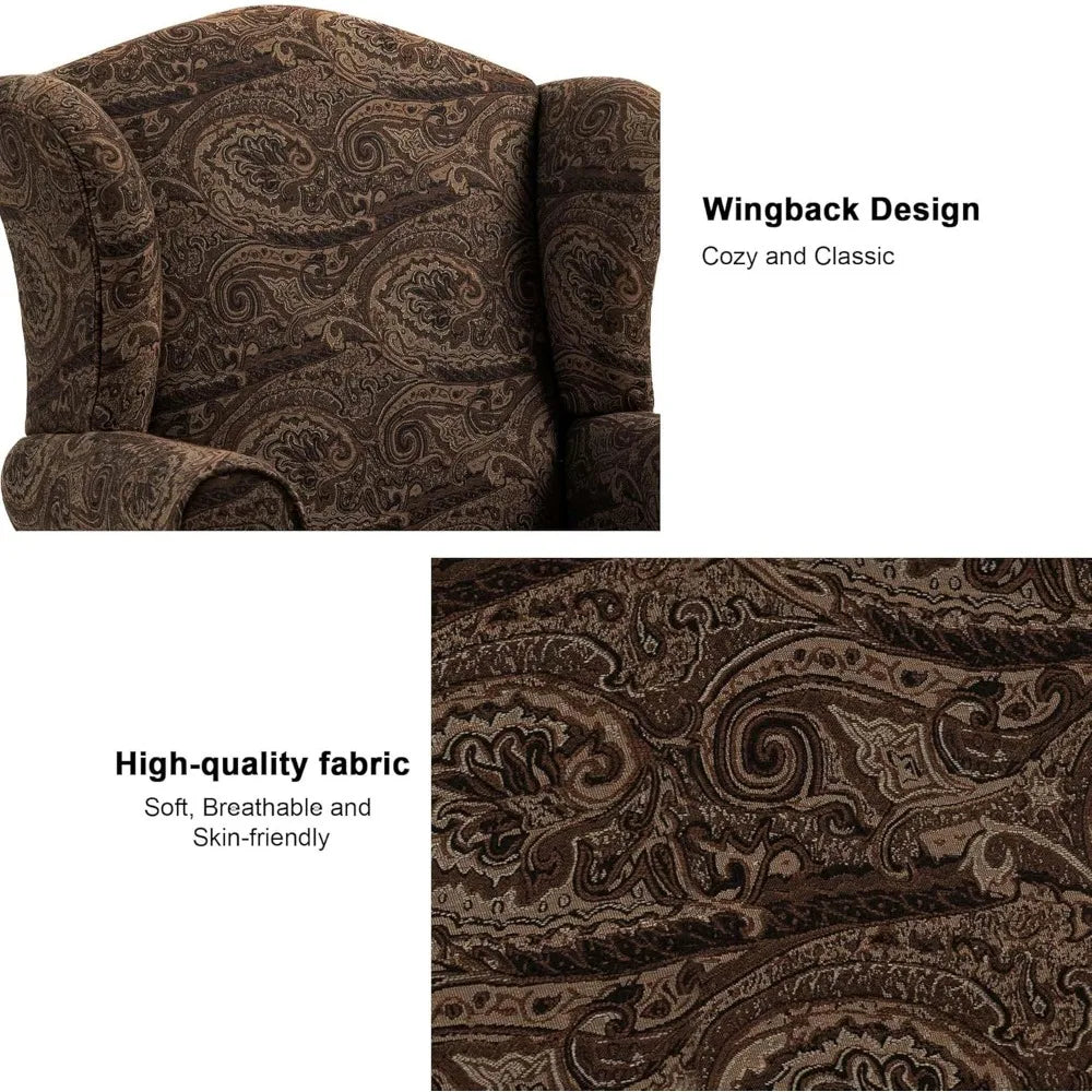 High Back Upholstered Accent Chair with Floral Brown Design