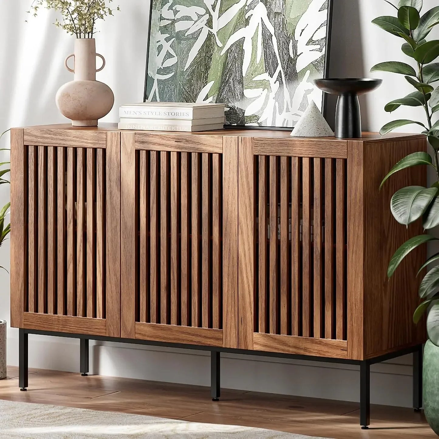 Farmhouse Console Table with Storage and Adjustable Shelves