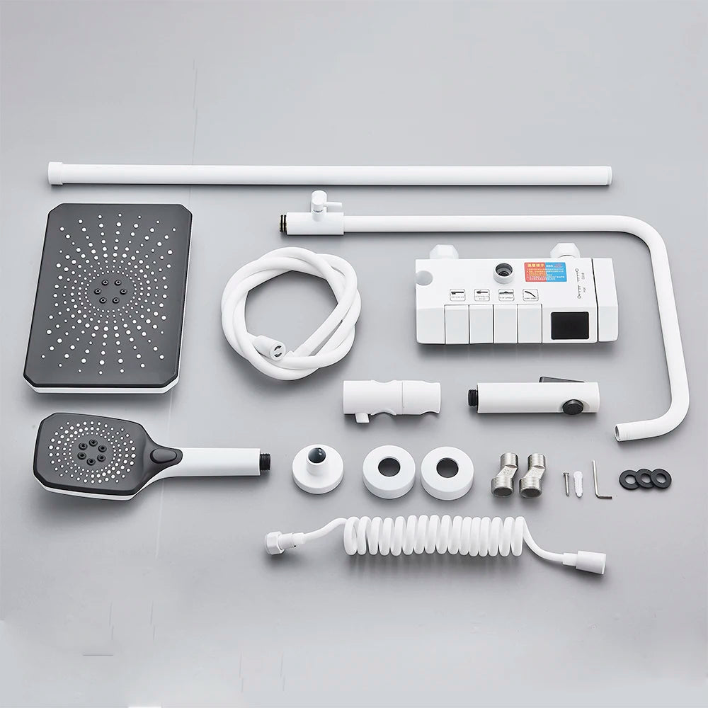 White Bathroom Shower Faucet with Digital Display and Tap