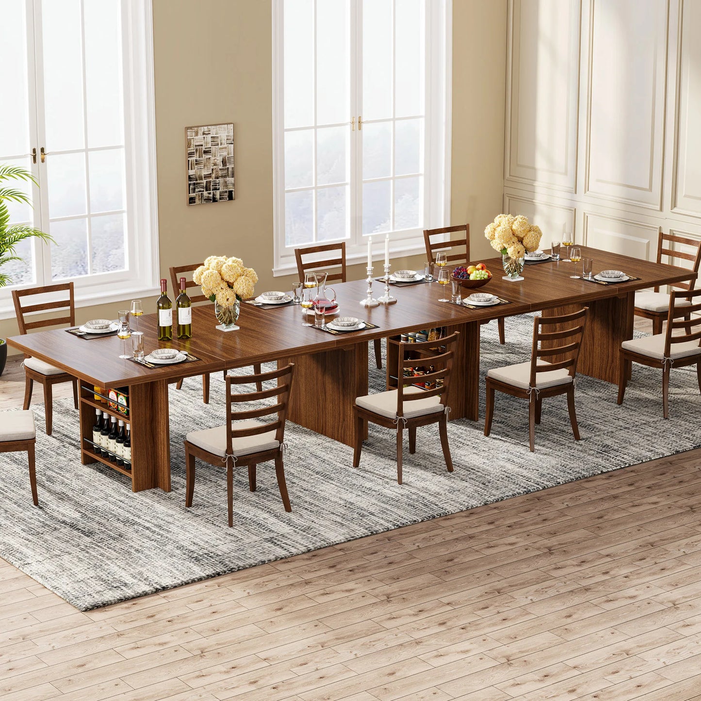 Tribesigns 63 Inch Wooden Dining Table for 6 to 8 with Storage