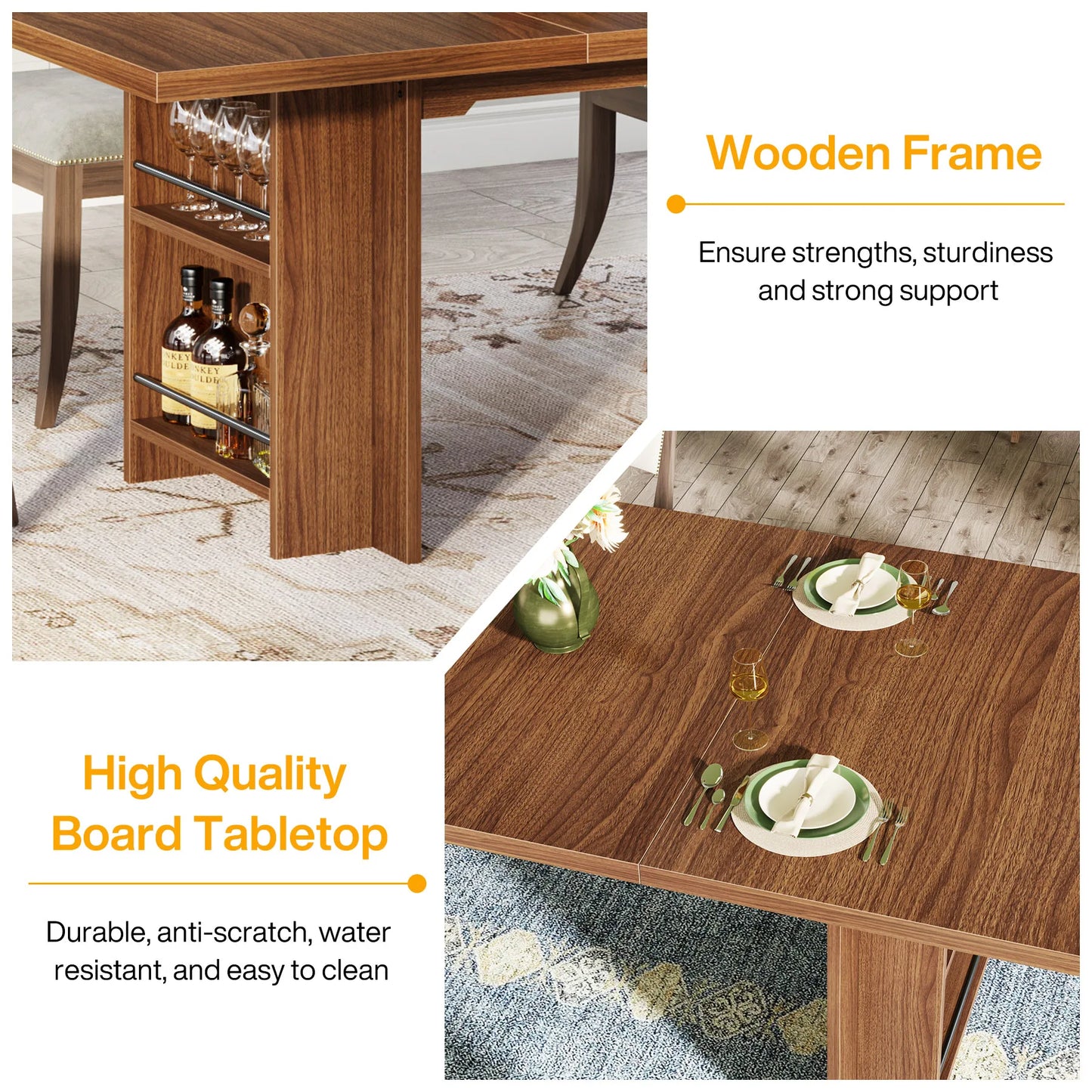 Tribesigns 63 Inch Wooden Dining Table for 6 to 8 with Storage