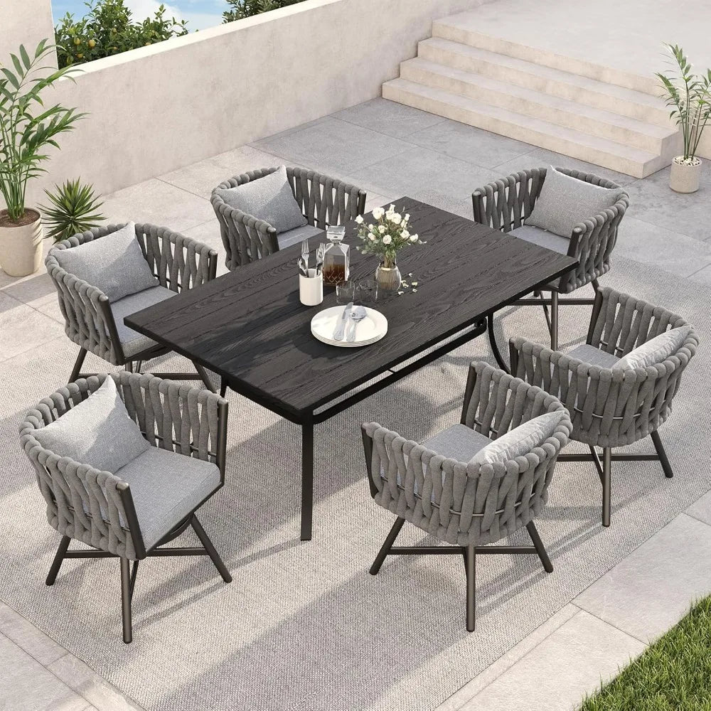 7-Piece Outdoor Dining Set with Swivel Wicker Chairs and Table