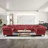 U Shaped Velvet Chesterfield Sofa 9 Seater with Rolled Armrest