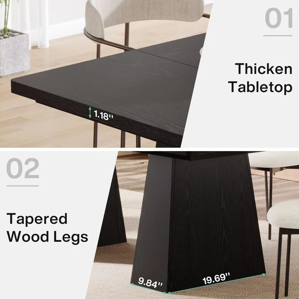 Modern 63 Inch Black Dining Table for 4 to 6 People