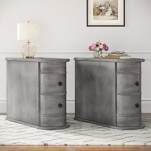 Wood End Table with Drawers Modern Slim Nightstand for Living Room