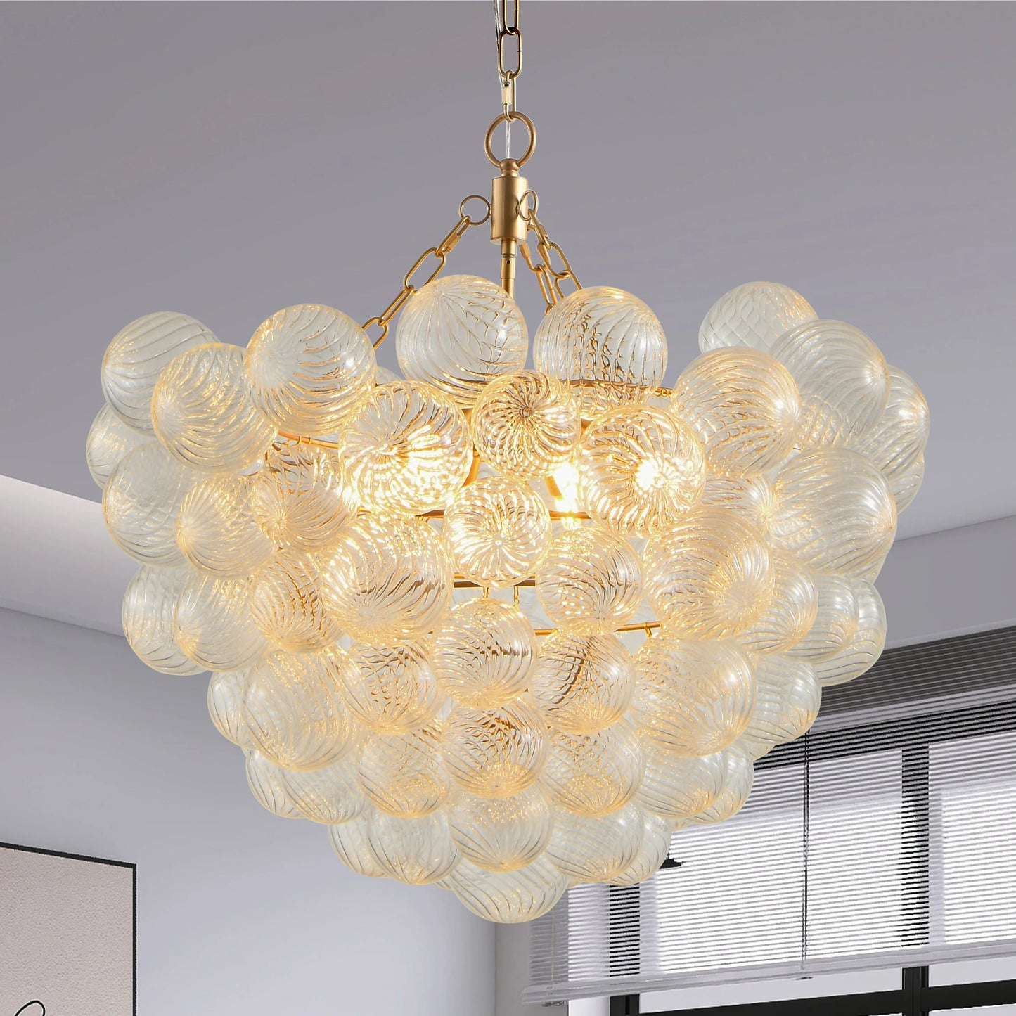 23.6 Inch Gold Pendant Light Chandelier with Clear Glass Shade