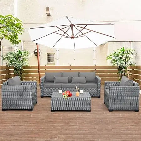 4 Piece Royal Blue Wicker Patio Furniture Set with Storage Table