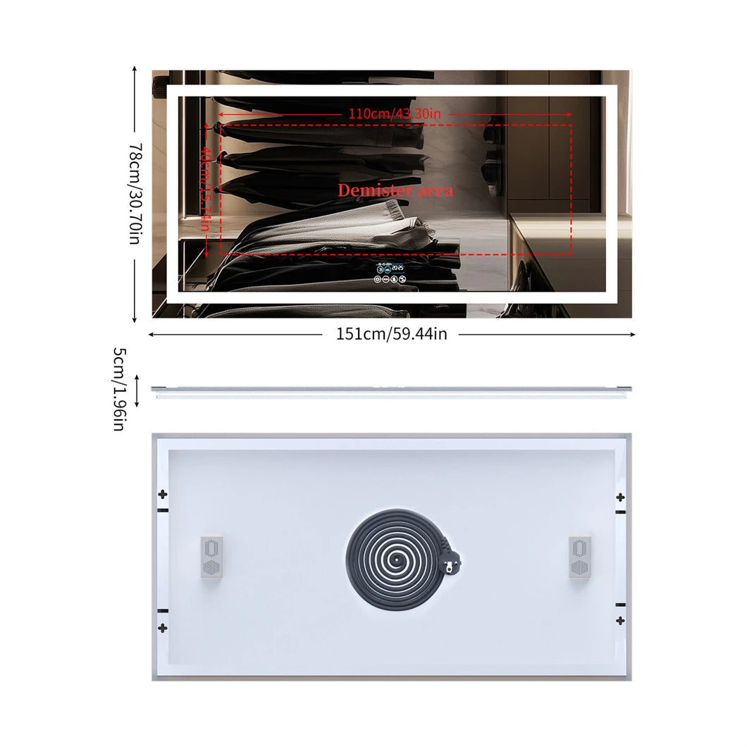 XXL Smart LED Vanity Mirror with Bluetooth and Anti Fog Technology