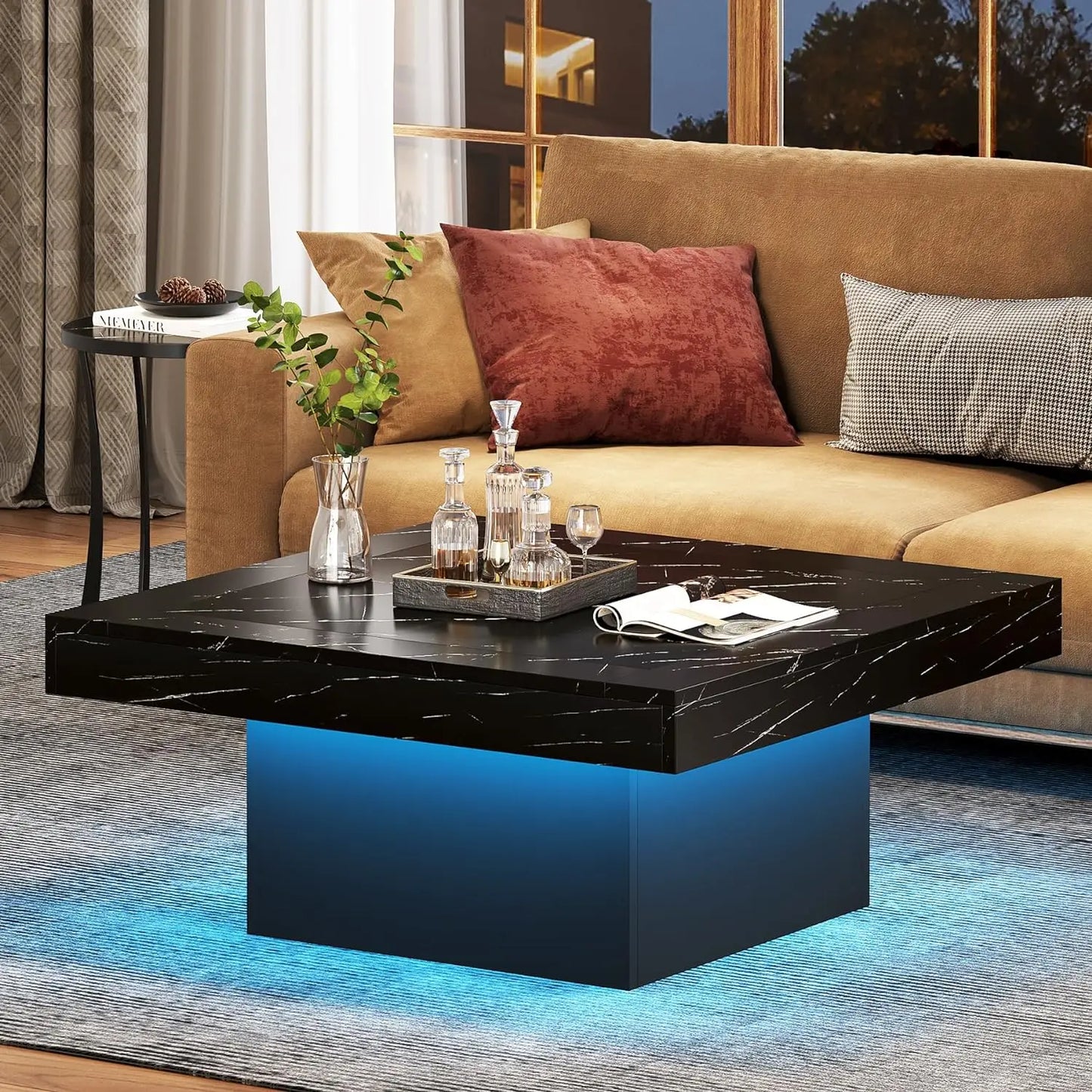 Tribesigns Square LED Coffee Table for Living Room Rustic Style