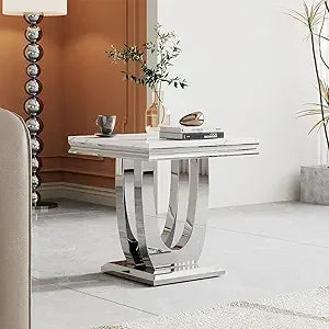 White Marble Console Table with Stainless Steel Base for Living Room