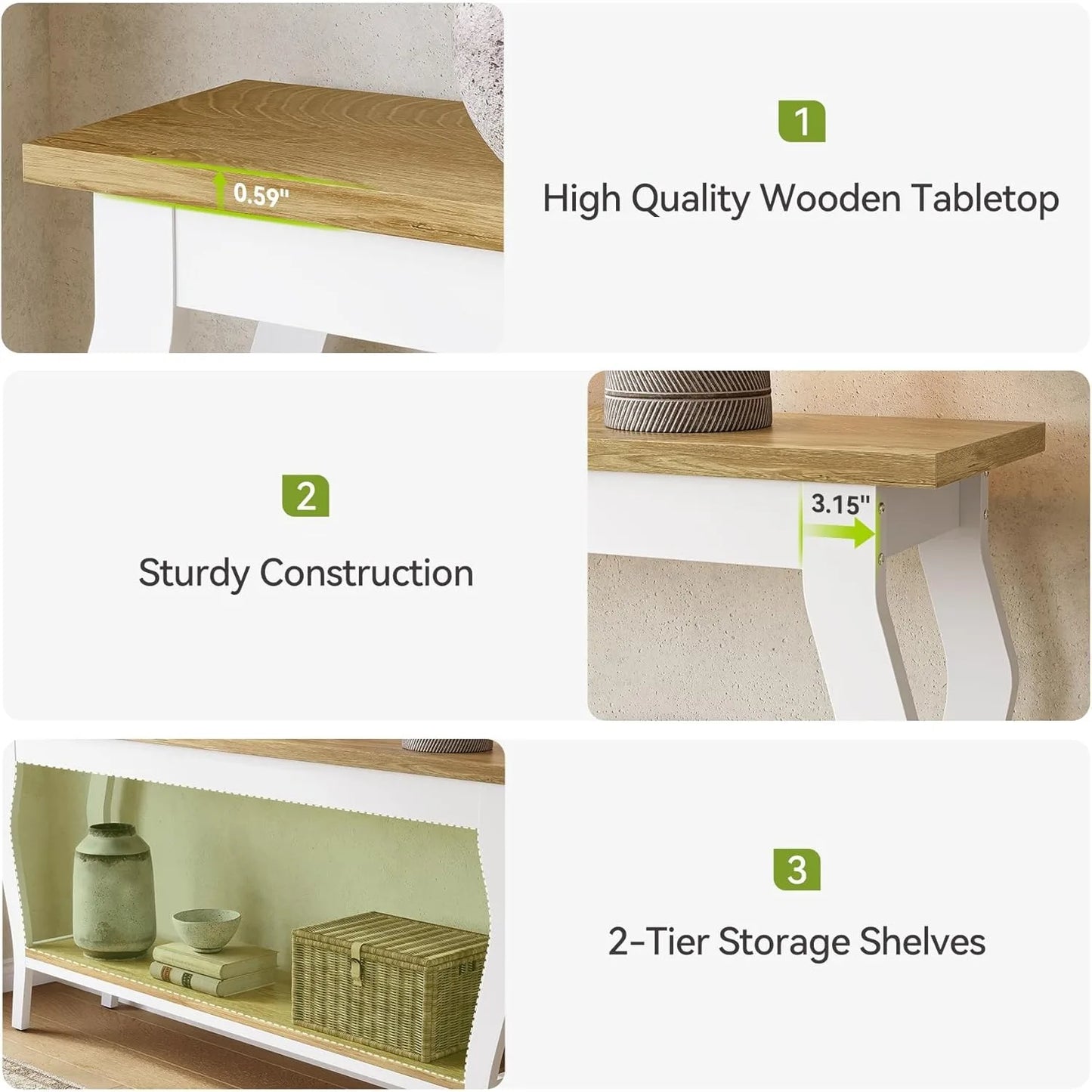 Little Tree Long Console Table with Metal Legs for Living Room