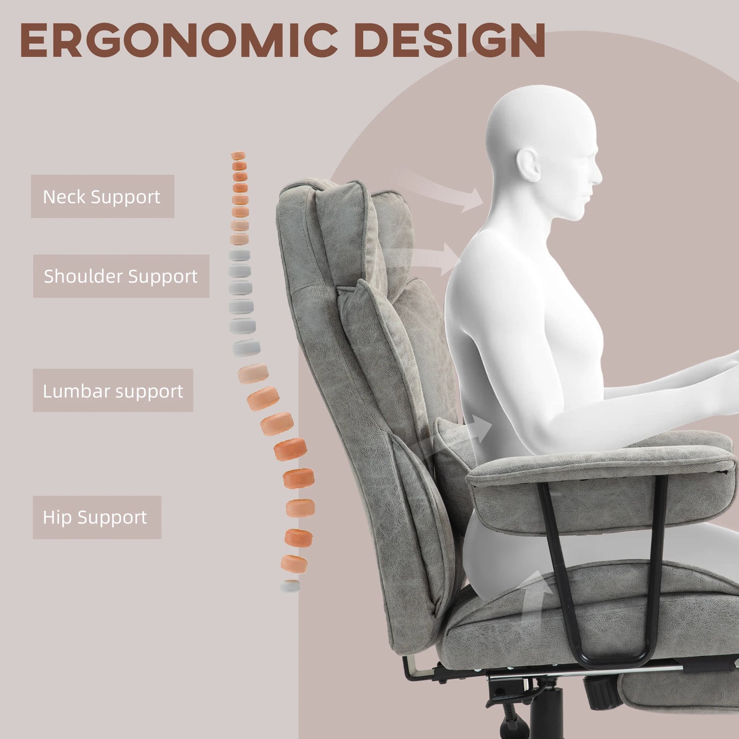 Homcom 400Lbs Big And Tall Office Chair With Foot Rest Gray