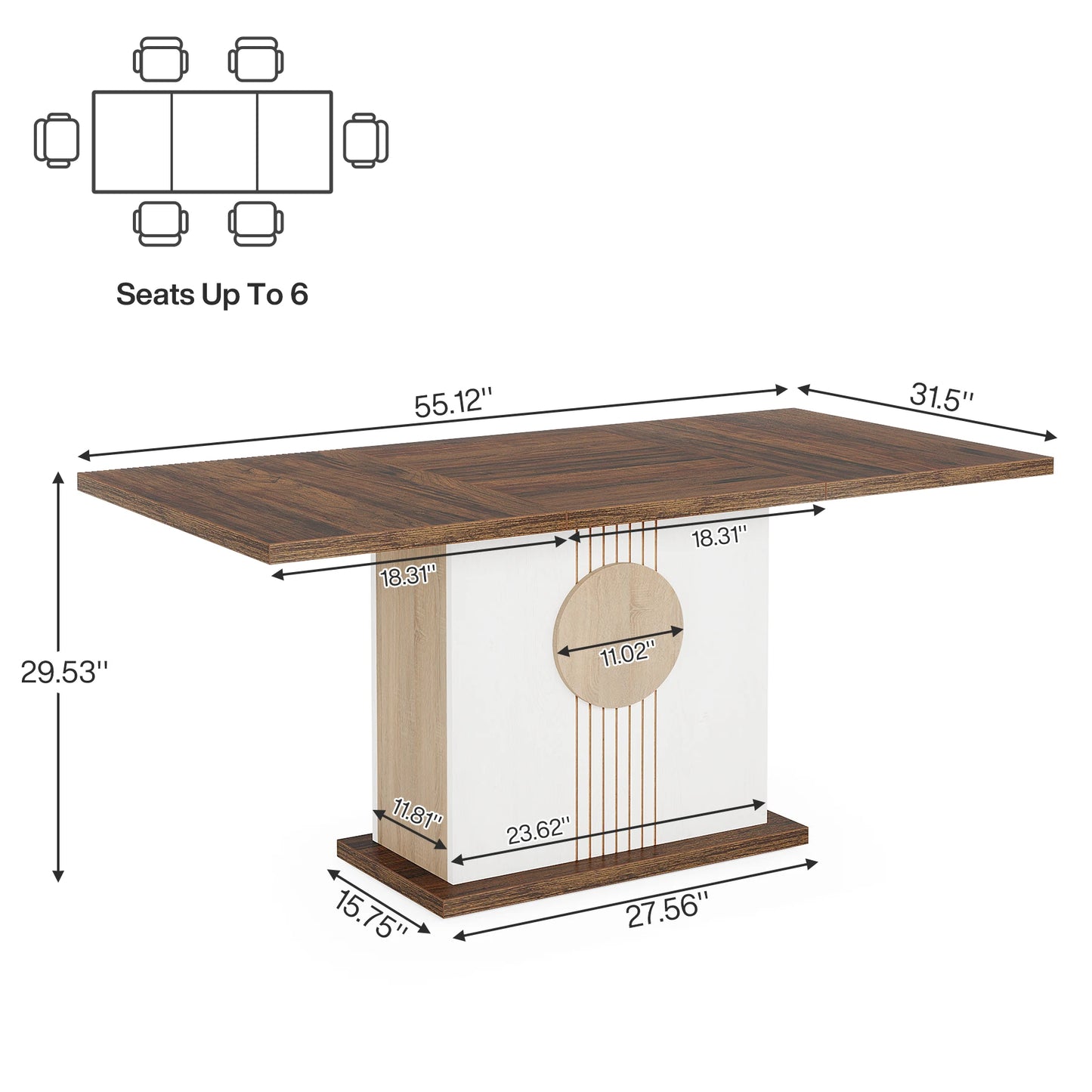Tribesigns 55 Inch Rectangular Dining Table for 4 to 6 People