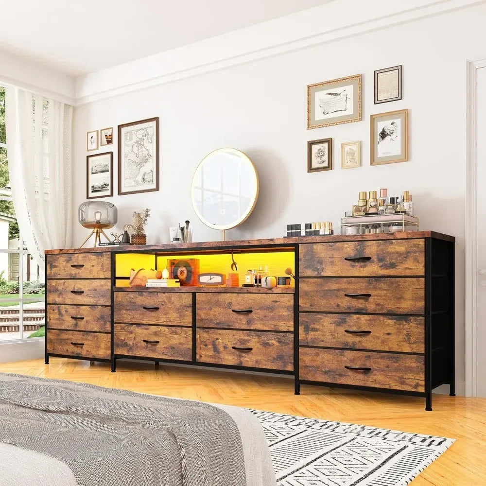 75 Inch TV Stand with LED Lights and 12 Drawer Dresser