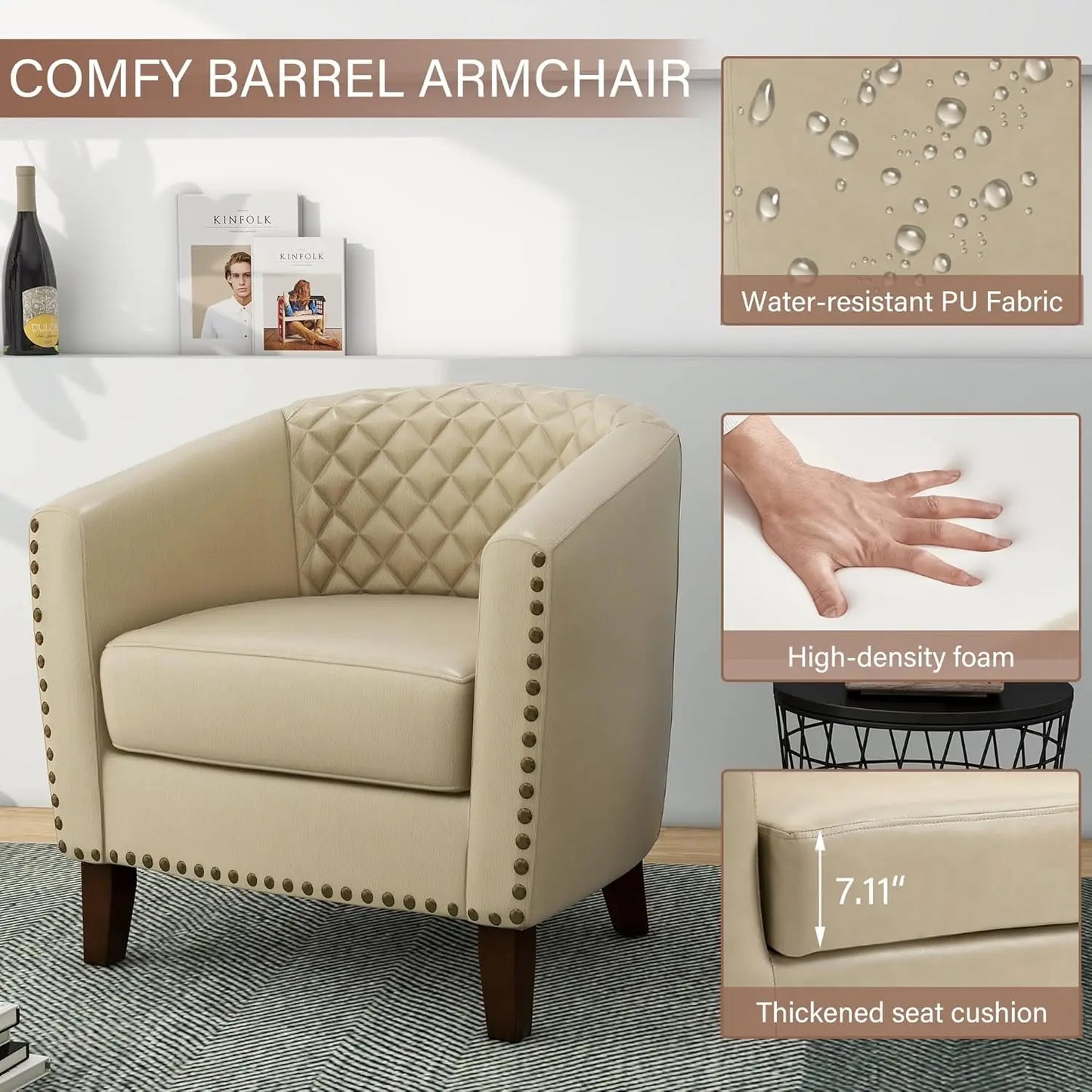Faux Leather Barrel Accent Chairs Set of 4 Comfy Modern Design