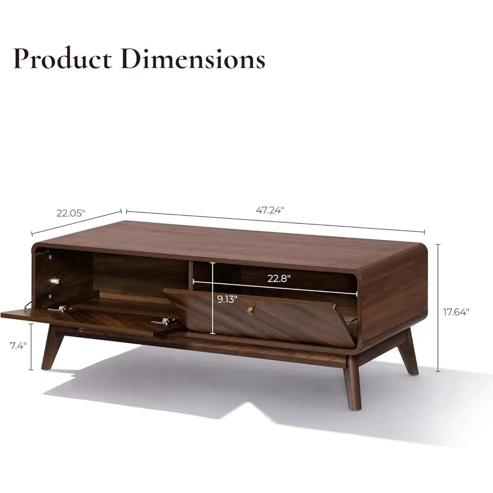 LuxenHome 47 Inch Mid Century Modern Coffee Table with Storage