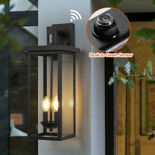 22 Inch Outdoor Wall Lantern with Dusk to Dawn Sensor Black