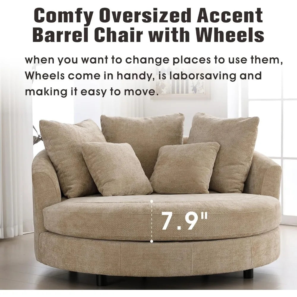 Oversized Round Barrel Chair with Ottoman for Living Room