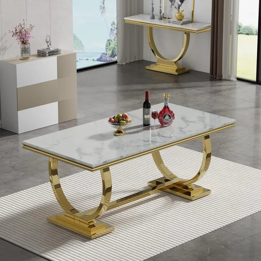 Modern 70 Inch Faux Marble Dining Table for 6 to 8 People