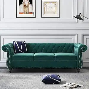 Chesterfield Leather Sofa 3 Seater Mid Century Tufted Couch