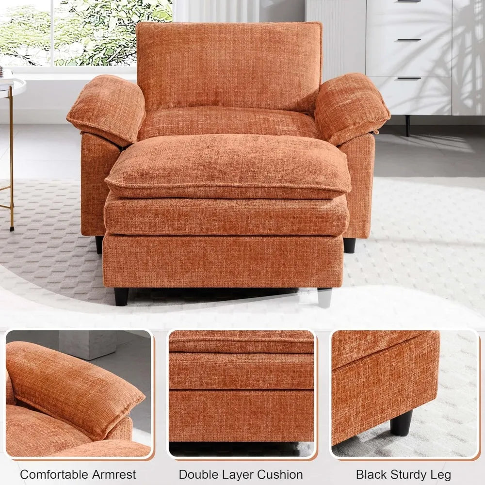 Orange Oversized Cloud Accent Chair with Ottoman for Comfort
