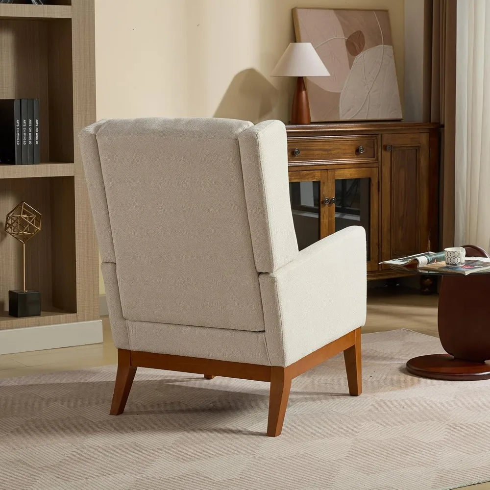 Beige Upholstered Wingback Armchair Mid Century Modern Design