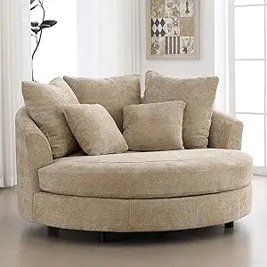 Oversized Round Barrel Chair with Ottoman for Living Room