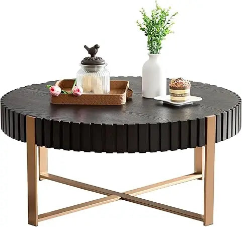 Modern 31.5 Inch Round Wooden Coffee Table for Living Room