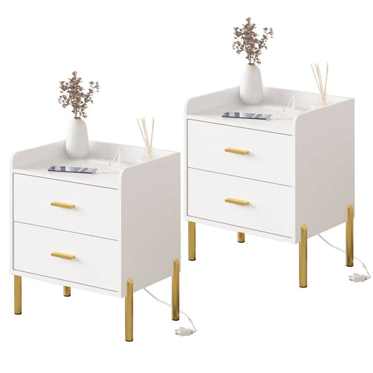 Vabches Modern Nightstand Set of 2 with Charging Station