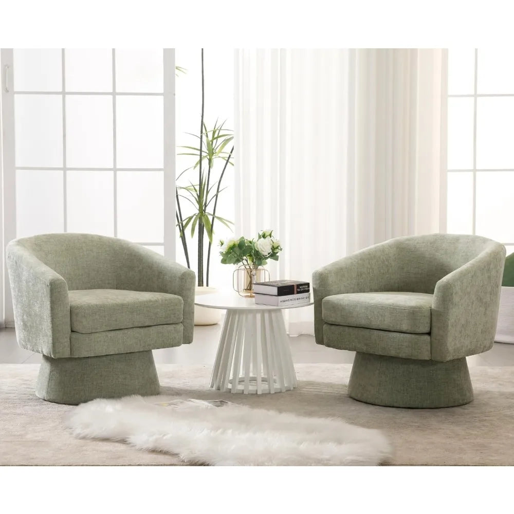 Green Swivel Accent Chairs Set of 2 Cozy Upholstered Design